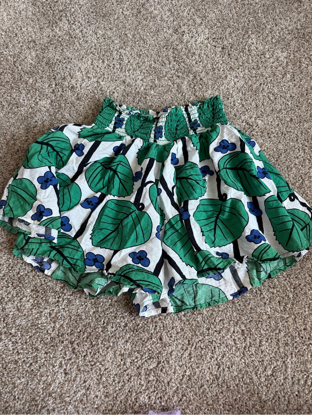 BUCKETLIST White Shorts with Green Leaf & Blue Flower Print